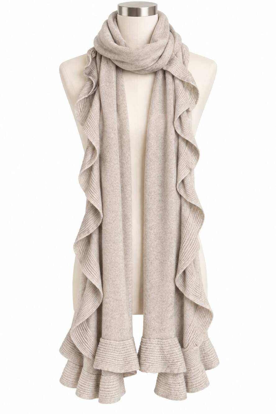 Magaschoni 100% Cashmere Ruffle-Edge Scarf 78 inches Approximately